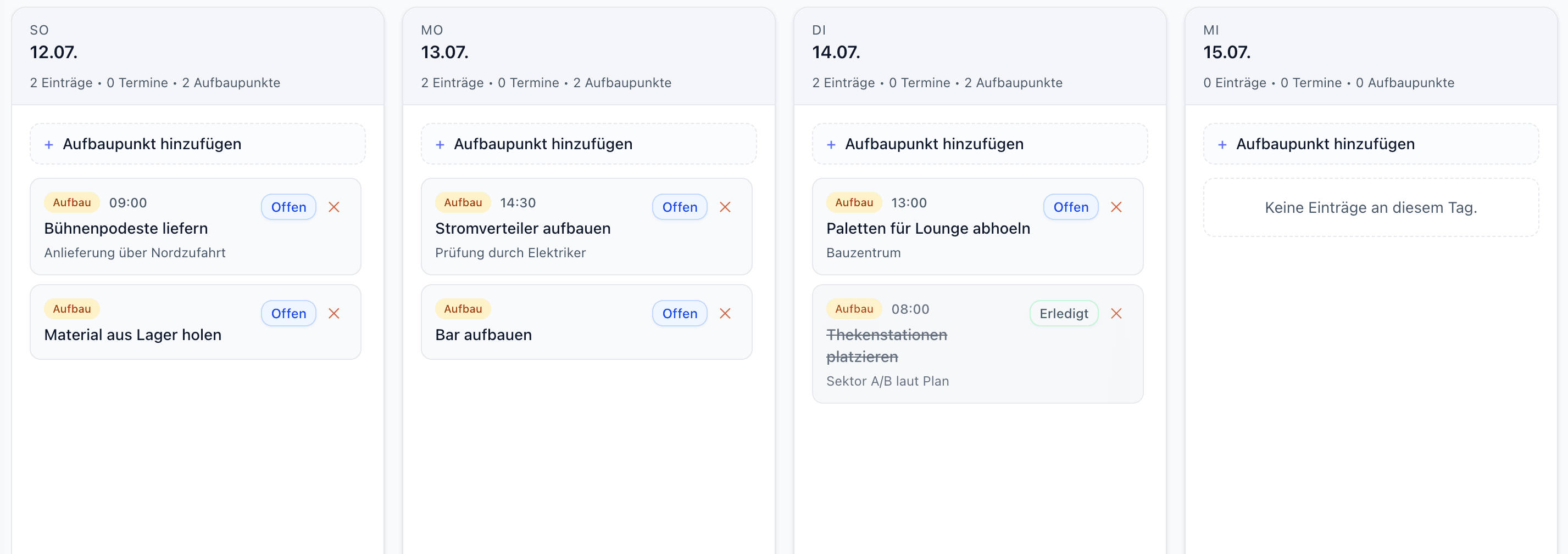 Screenshot: Aufbauplanung