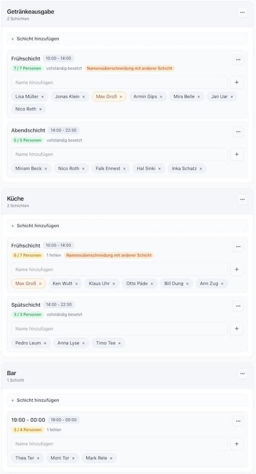 Screenshot: Dienstplanung